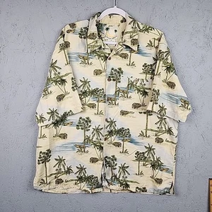 Banana Cabana Silk Shirt Mens XL Yellow Floral Graphic Hawaiian Loop Collar Y2K  - Picture 1 of 8