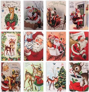 48 Pack Christmas Vintage Watercolor Greeting Cards Santa Snowman Reindeer Blank - Picture 1 of 7