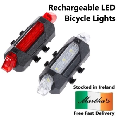 Bike Bicycle Lights LED USB Rechargeable Battery Red Blue White - Image 1 of 4