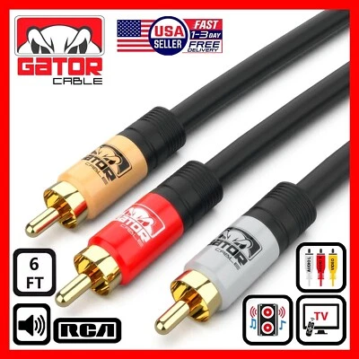 GATOR CABLE 3-RCA Composite Cable Red White Yellow Stereo Audio Video AV TV VCR DVD