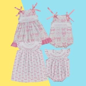 Father's Day Party Wear Daddy's Girl Pink Coquette Sibling Sister Girls Clothing - Picture 1 of 9