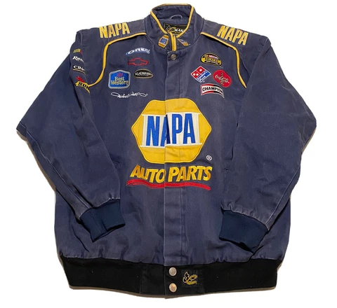Vintage NASCAR Michael Waltrip Napa Auto Part Bomber jacket Sz Large M6 Cover