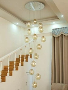 Modern LED Glass Chandelier Lobby Spiral Staircase Light Loft Stair Pendant Lamp - Picture 1 of 12