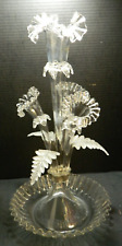 Antique Victorian (7) Hole Clear Glass Epergne (Blossoms & Fern) 21" Very Good