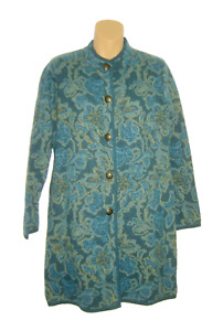 Sundance Sweater Jacket Long Teal Green Floral Merino Wool LSleeve Size PS NWOT