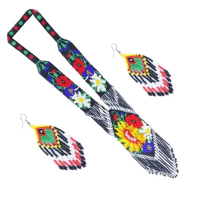 Conjunto de collar y pendientes de cuentas de semillas coloridas hechos a mano - Joyería con cuentas boho chic Foto 1 de 2