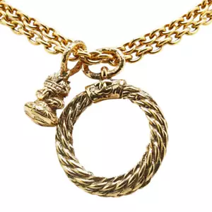CHANEL CC Logos Twist Rope Loupe Double Chain Necklace 20" Gold Tone Auth #6161 - Picture 1 of 5