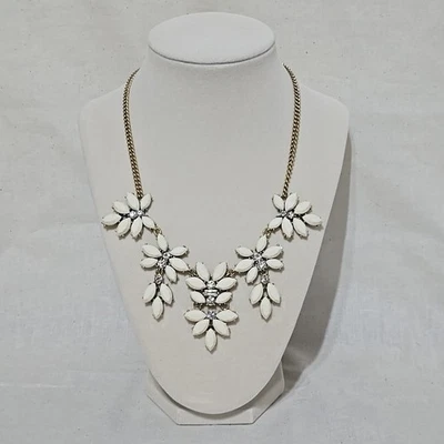 J. Crew Cream & Rhinestone Statement Necklace Floral Boho Western Princess - Image 1 of 4