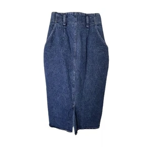 "Falda midi vaquera de colección años 90 Y2K para mujer 28"" x 28,5"" Hecha en EE. UU. Años 80 Azul tiro alto" - Imagen 1 de 4