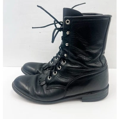 Винтажные черные сапоги Justin на шнуровке натуральная кожа килти вестерн крестьянин 8,5 B - Изображение 1 из 4
