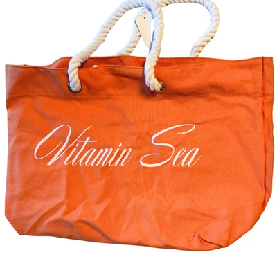 Trina Turk 维生素海橙色沙滩包托特包 14 x 21 英寸帆布带绳柄新品 — 第 1/4 张图片