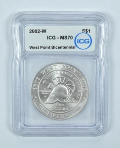 2002-W West Point Bicentennial Commemorative Silver Dollar MS70 ICG *9023 - Picture 1 of 5