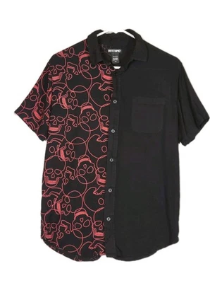 Hot Topic Mens Small Skull Split Button Front Short Sleeve Shirt Goth Emo - Image 1 of 4
