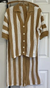 WOMAN’S KNIT/CROCHETED OPEN WEAVE PANTSUIT NEW SIZE L - Picture 1 of 24