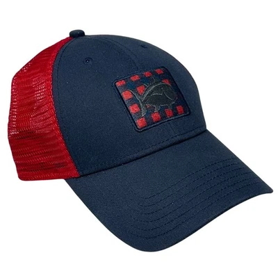 Southern Tide Skipjack Fish Patch Mesh Trucker Hat Snapback Red Navy Plaid - Image 1 of 4