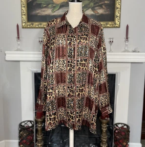 Vintage Yves St Clair Semi Sheer Blouse Gold Metallic Animal Print 22W - Picture 1 of 7