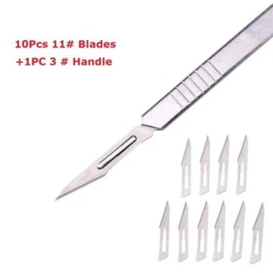 10 pz 11# Tavola lame chirurgiche bisturi in acciaio carbonio + manico 3# in acciaio inox - Foto 1 di 5