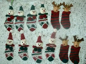 Set of 12 6" Tree Trimming Christmas Stockings Snowmen & Reindeer ADORABLE 1998 - Picture 1 of 11