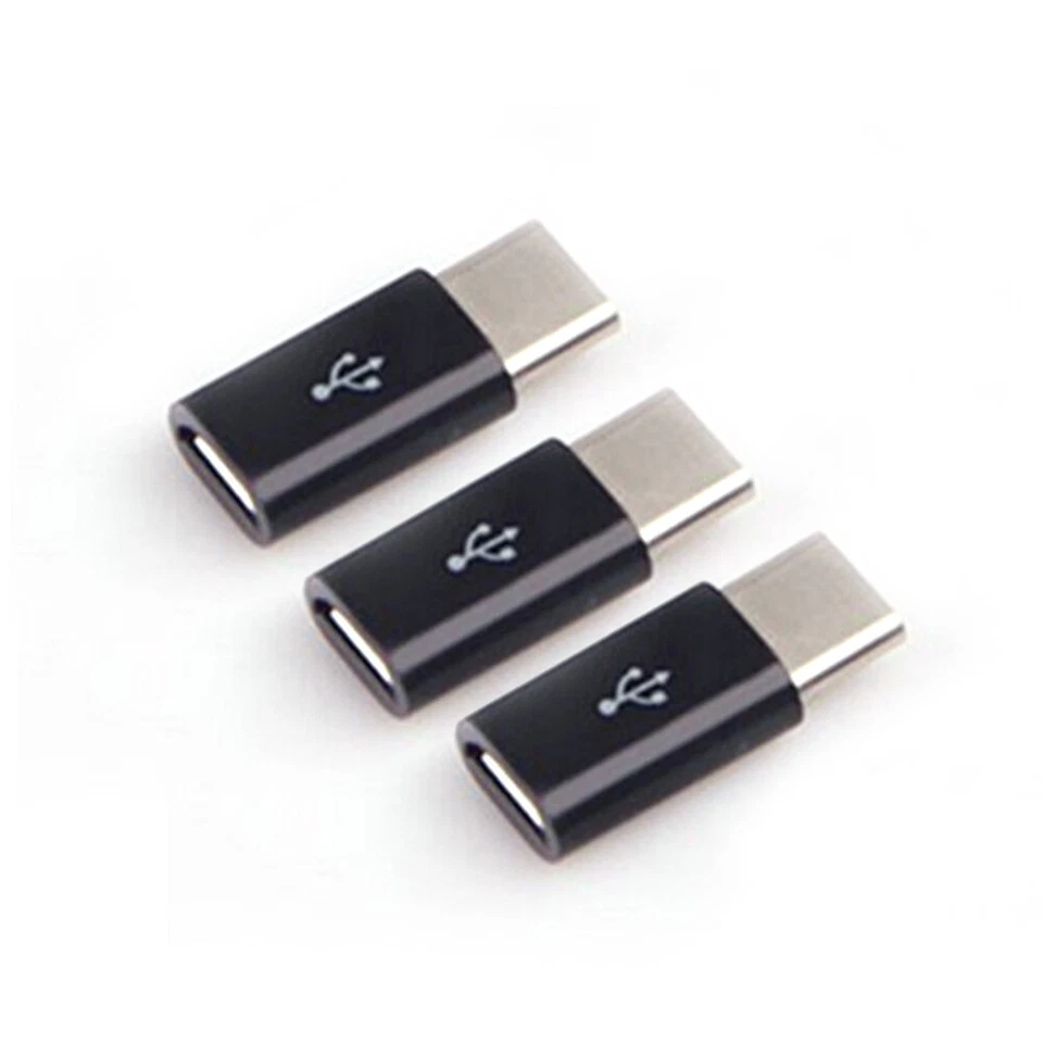 Conector USB Tipo C Macho 3 Piezas a Micro USB Hembra Convertidor Adaptador USB-C. Foto 1 de 4