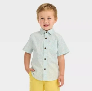 Toddler Boys' Short Sleeve Poplin Button-Up Shirt - Cat & Jack 5T Blue - Picture 1 of 1