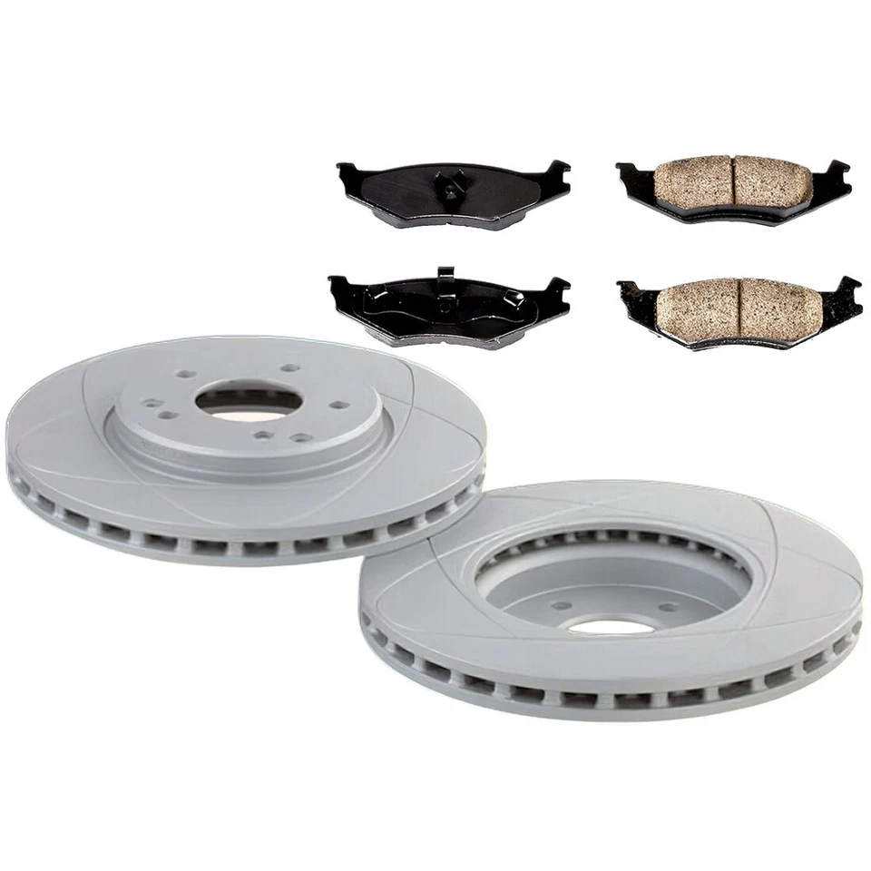 Rear Premium Slotted-Vented Disc Brake Rotors & Pads, Fits Chrysler PT Cruiser - Image 1 of 4