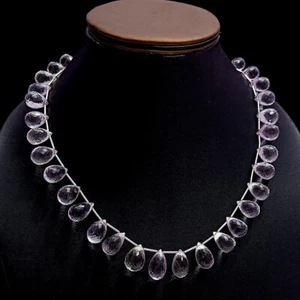 Nature Pink Amethyst Faceted Teardrop Gemstone Beads Necklaces 18'' Women &Girls - Picture 1 of 13