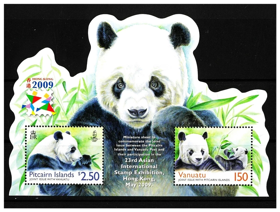 PITCAIRN ISLANDS & VANUATU JOINT 2009 HONG KONG STAMP SHOW OPT PANDA MINI SHEET - Image 1 of 1