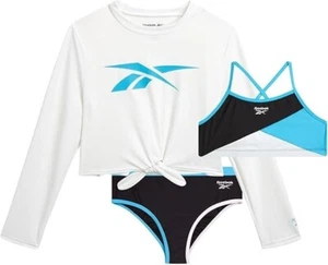 NWT Reebok Girls' Rash Guard Set - 3 Piece UPF 50+ Long Sleeve Swim MED (8) - Picture 1 of 3