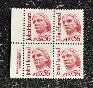 USA1986 #2190 56c John Harvard Copyright Block of 4 - Great Americans Mint - Picture 1 of 1
