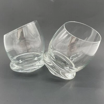 ROSENTHAL Schnapps Whiskey Eggs Glasses 8 Ounce Roly poly Slant Top Set of 2 - Image 1 of 4