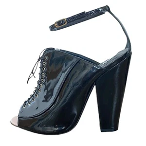 GIVENCHY Black Patent Leather Peep Toe Ankle Strap Lace Up Pumps, Size 38 - Picture 1 of 14