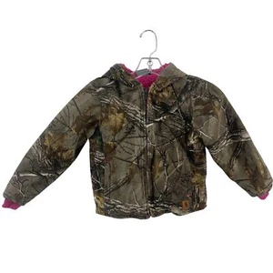 Carhartt Girls' 2XS Camo Boone Brown/Pink Hooded Cotton Basic Jacket Preowned - Picture 1 of 4