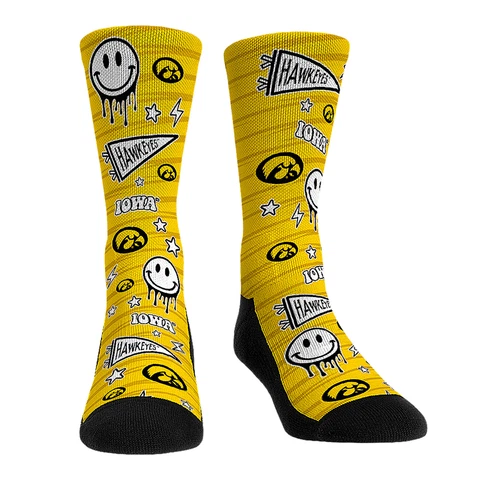 Youth Rock Em Socks Iowa Hawkeyes Smiley Stickers Crew Socks Cover