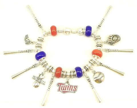 Official MLB MINNESOTA TWINS Baseball Charm on Silver European Charm Bracelet Cover
