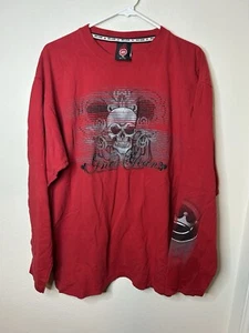 JNCO Jeans Long Sleeves Skull Graphic Design T Shirt Red Size X Large Made USA - Picture 1 of 11