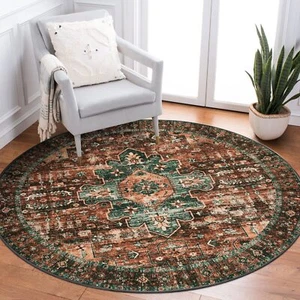 Ultrathin Washable Round Rug 3ft Brown Entryway Rug Low Pile Bathroom Circle Mat - Picture 1 of 9