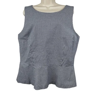 Talbots Blouse Top Sleeveless Gingham Check Plaid Peplum Size 18 Nautical - Picture 1 of 10