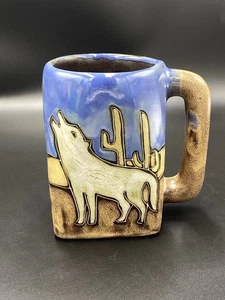 Mara Mug Mexico Studio Art Pottery WOLF Moon Desert Coffee Square - Picture 1 of 6
