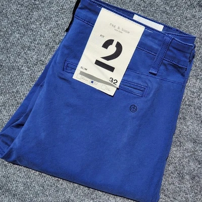 Men's RAG & BONE Slim Fit 2 Chino Pants mid-rise Work Wear Blue Size 32x34 NEW - Image 1 of 4