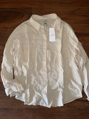 CAMISA LILLY PULITZER XL Dorada BARRA DE ARENA VISTA MAR Botón Manga Larga 100% Lino Nueva con Etiquetas Foto 1 de 4