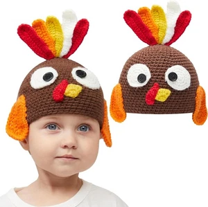 Thanksgiving Turkey Beanie Hat with Ear Flaps, Photograph Prop for Baby - Picture 1 of 7