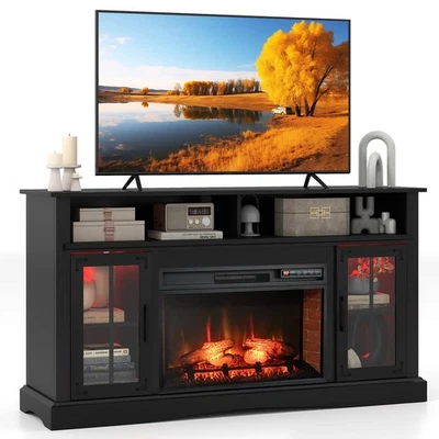 Fireplace TV Stand with Remote Controls and Thermostat Storage Cabinets - Image 1 of 4