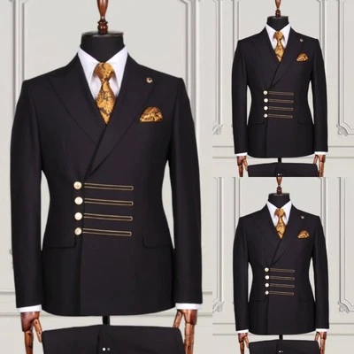 Trajes negros para hombre solapa pico formal negocios 2 piezas boda novio fiesta esmoquin Foto 1 de 4