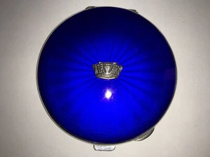 VINTAGE ROYAL NAVY SILVER&NAVY BLUE GUILLOCHE ENAMEL LADIES COMPACT - Foto 1 di 5