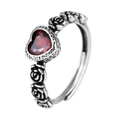 Ring Ringe Herz und Rosen silber 925 Strass-Stein rot größenverstellbar - Bild 1 von 4