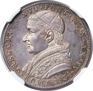 1834, Vatican, Pope Gregory XVI. Silver 30 Baiocchi (1/3 Scudo) Coin. NGC MS-63! - Picture 1 of 3