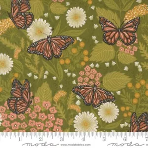MODA Bee Garden Metallic Ivy 100% Cotton Monarch Butterflies Green 48412 BTY - Picture 1 of 1