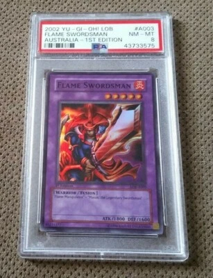 2002 Yugioh LOB First Edition Flames Swordsman Australian PSA 8 NM-MINT - Image 1 of 2
