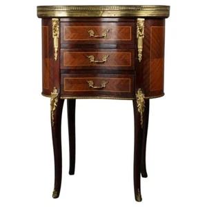Antique French Mahogany, Kingwood, Marble & Ormolu Kidney Shaped Side Table - Picture 1 of 17