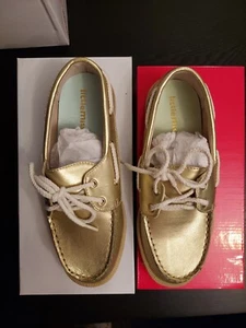 Little Miss Matched Metallic Boat Shoes- Gold Girls Size 5 BRAND NEW In Box - Picture 1 of 4